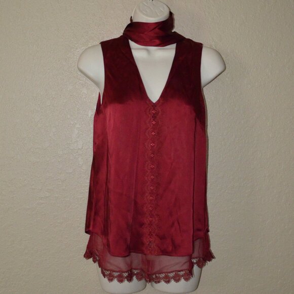 NWOT $295 Sz S Jonathan Simkhai Cranberry Red Sleeveless Neck Tie Blouse - Picture 1 of 9